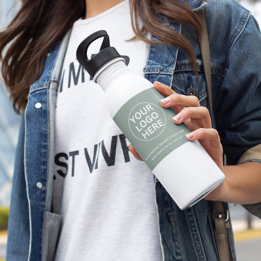 Bouteille D'eau Logo et texte vert Sage l Promotionnels Business