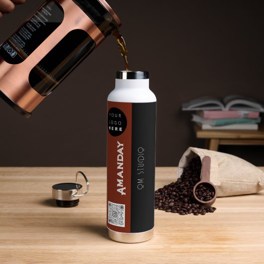 Bouteille D'eau Logo personnalisé Qr Code Nom Brown Noir (Gym)