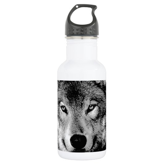 Bouteille D'eau Loup noir et blanc (Devant)