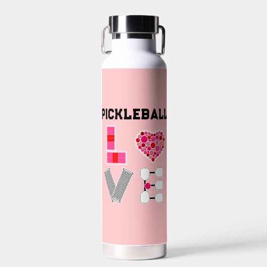 Bouteille D'eau Love Spelled with Pickleballs Courts Net Paddles (Avant)