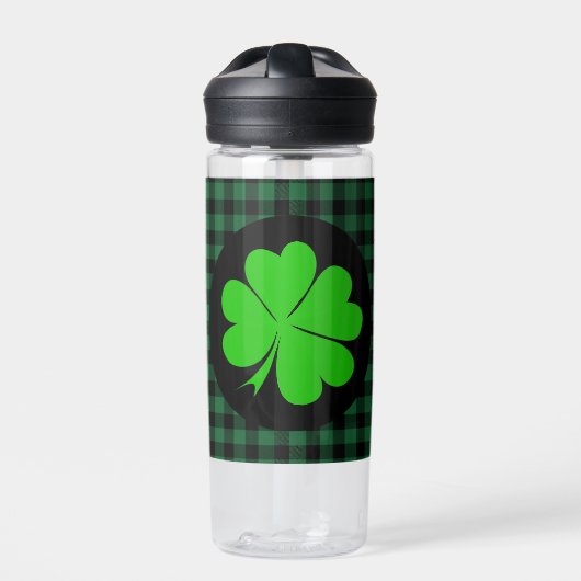 Bouteille D'eau Lucky Clover charme, Shamrock, Plaid de buffle ver (Extérieur)