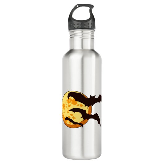 Bouteille D'eau Lune d'Halloween et chauves-souris (Devant)