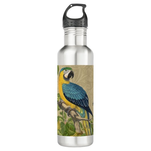 Bouteille D'eau Macaw Blue Jaune Tropical Jungle Antique (Devant)