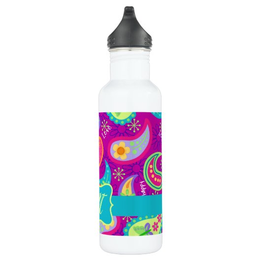 Bouteille D'eau Magenta Purple Turquoise moderne Motif Paisley (Droite)