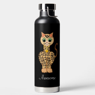 Bouteille D'eau Magnifique chat tigre sur fond noir
