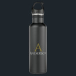 Bouteille D'eau Magnifique Noir Moderne Monogramme Or Initial<br><div class="desc">Magnifique Noir Moderne Monogramme Or Initiale Personnaliser Bouteille d'eau en acier inoxydable. Ce modèle vous permet de customiser facilement le texte initial et le nom.</div>