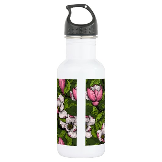Bouteille D'eau Magnolia en floraison sur vert foncé (Dos)