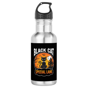 Bouteille D'eau Maison Hantée Chat Noir Halloween Design Lune
