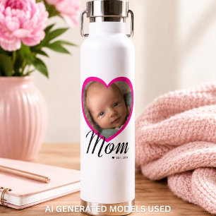 Bouteille D'eau Maman a établi un script cœur rose photo blanc