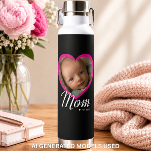 Bouteille D'eau Maman a établi un script cœur rose photo noir