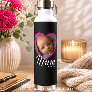 Bouteille D'eau Maman a établi un script cœur rose photo noir