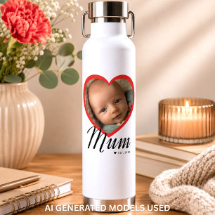 Bouteille D'eau Maman a établi un script cœur rouge photo blanc