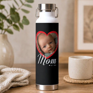 Bouteille D'eau Maman a établi un script Cœur rouge Photo Noir