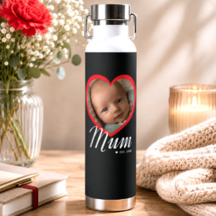 Bouteille D'eau Maman a établi un script cœur rouge photo noir