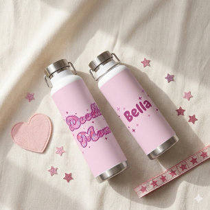 Bouteille D'eau Maman Doodle Cœurs Roses Nom Personnalisé