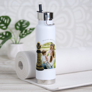 Bouteille D'eau MAMAN Reine de ma vie, Écriture Dorée Échiquier No