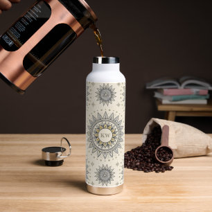 Bouteille D'eau Mandala à motif gris et or avec monogramme