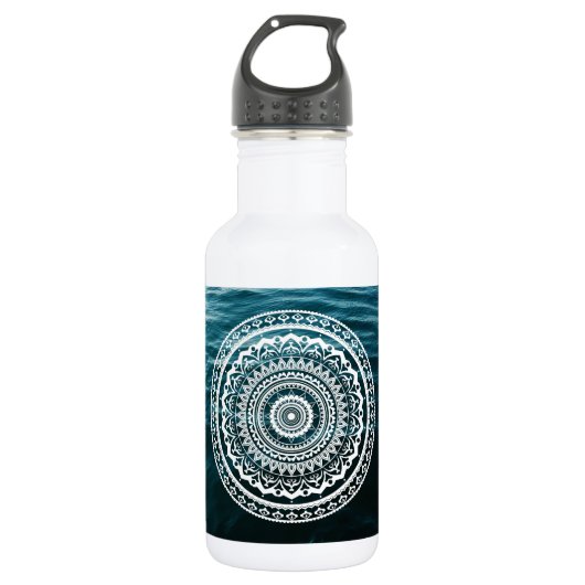 Bouteille D'eau Mandala Blanc Laissez la mer vous libérer (Devant)