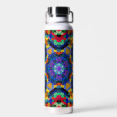 Bouteille D'eau Mandala Hexagonal Bleu Jaune Rouge et Vert (Arrière)