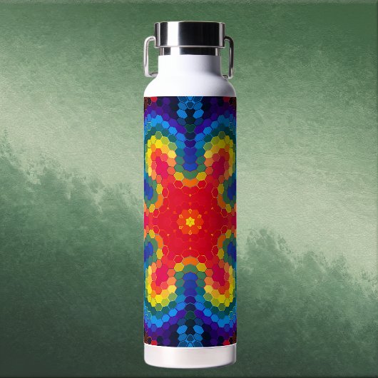 Bouteille D'eau Mandala Hexagonal Rouge Jaune et Bleu