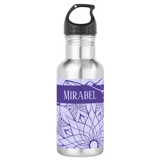 Bouteille d'eau Mandala Monochrome Personnalisée (Devant)