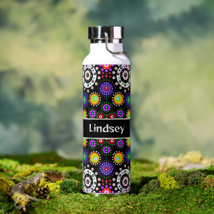 Bouteille D'eau Mandala Personalisé Violet Orange Black Dot