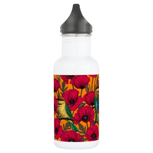Bouteille D'eau Mangeurs d'abeilles et pavots sur orange (Gauche)