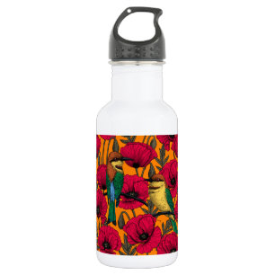 Bouteille D'eau Mangeurs d'abeilles et pavots sur orange