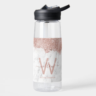 Bouteille D'eau Marbre blanc rose or rose Parties scintillant Mono