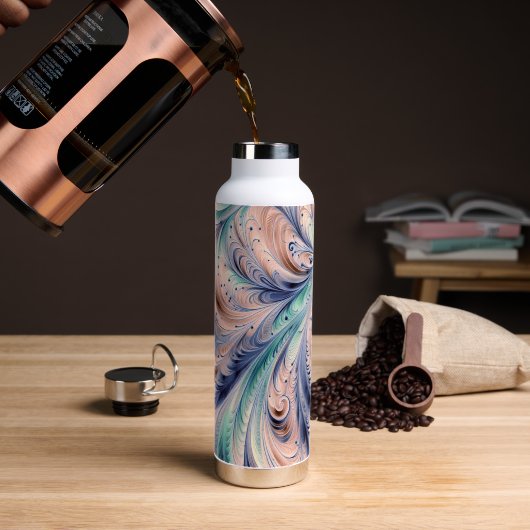 Bouteille D'eau marbrure bleue, verte et pêche (Café (pivoté))