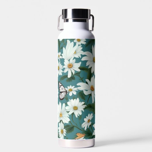 Bouteille D'eau Marguerites blanches et papillons (Avant)
