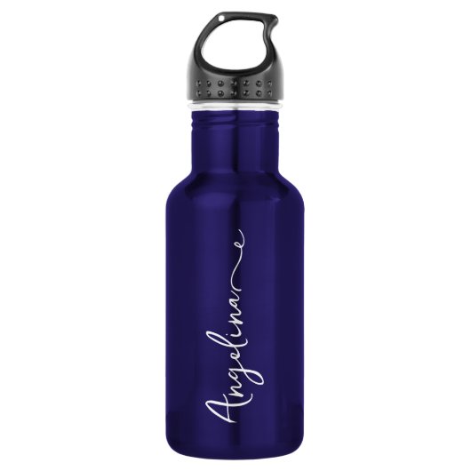 Bouteille D'eau Mariage Bleu Script Votre Nom Personnalisé (Devant)