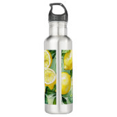 Bouteille D'eau Mariage moderne citron bleu floral script (Dos)