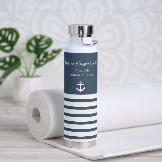 Bouteille D'eau Marine Blanc Personnalisé Destination Mariage Fave (Yoga)