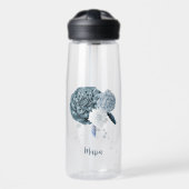 Bouteille D'eau marine bleu poussiéreux fleurs botanique (Avant)