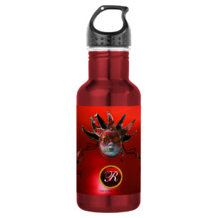 Bouteille D'eau MASQUE JESTER ROUGE NOIR, Monogramme de fête Masqu
