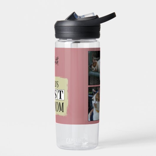 Bouteille D'eau Meilleur chat maman 4 photo nom rose vert (Gauche)