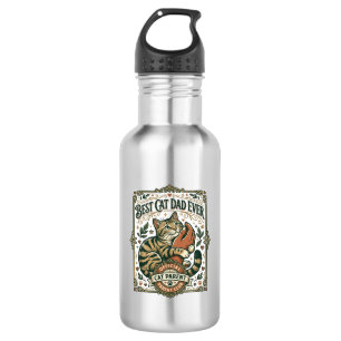 Bouteille D'eau Meilleur Papa Chat Maman Papa Parent Vintage Vecto