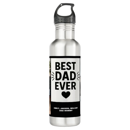 Bouteille D'eau Meilleur papa Jamais Moderne 6 Photo Collage (Devant)