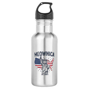 Bouteille D'eau Meownica Chat Patriotique Design Vectoriel Vintage