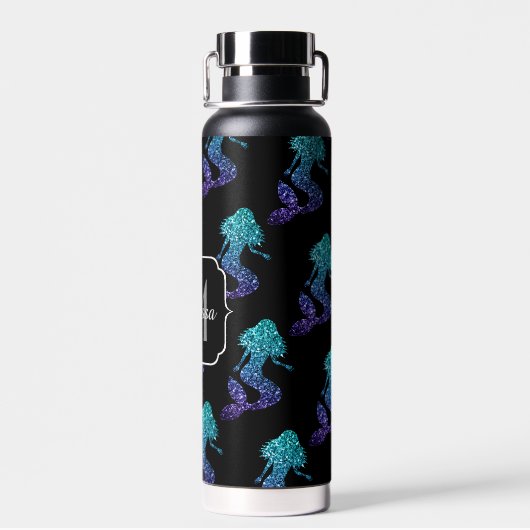Bouteille D'eau Mermaid aqua blue ombre Sparkles pattern Monogram (Arrière)