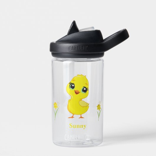 Bouteille D'eau Mignon poussin jaune et fleurs (Gauche)