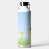 Bouteille D'eau Mignon poussin jaune et fleurs sur fond bleu clair (Avant)
