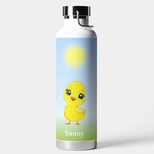 Bouteille D'eau Mignon poussin jaune et fleurs sur fond bleu clair (Droite)