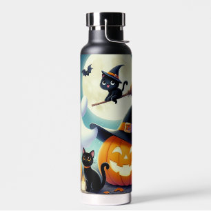 Bouteille D'eau Mignonne, citrouille d'Halloween, chat & fantôme
