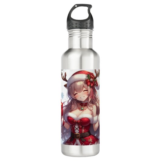Bouteille D'eau mignonne fille de Noël anime (Devant)