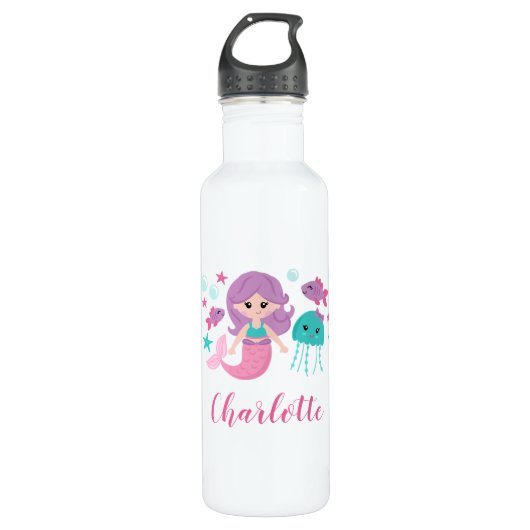 Bouteille D'eau Mignonne sirène fille personnalisée (Devant)