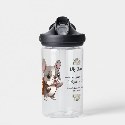 Bouteille D'eau Mignonne taureau français de retour à l'école arc- (Avant)