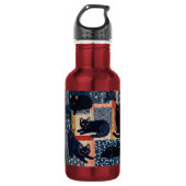 Bouteille D'eau Mignons chats noirs japonais patchwork (Devant)