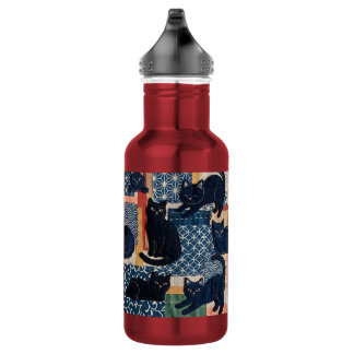 Bouteille D'eau Mignons chats noirs japonais patchwork